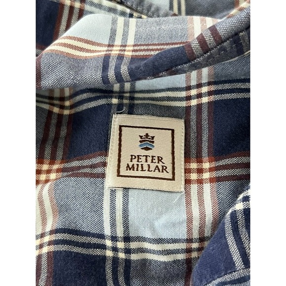 Peter Millar Shirt Mens Size Medium Button Up Blue Collared Plaid Long Sleeve - Picture 6 of 9